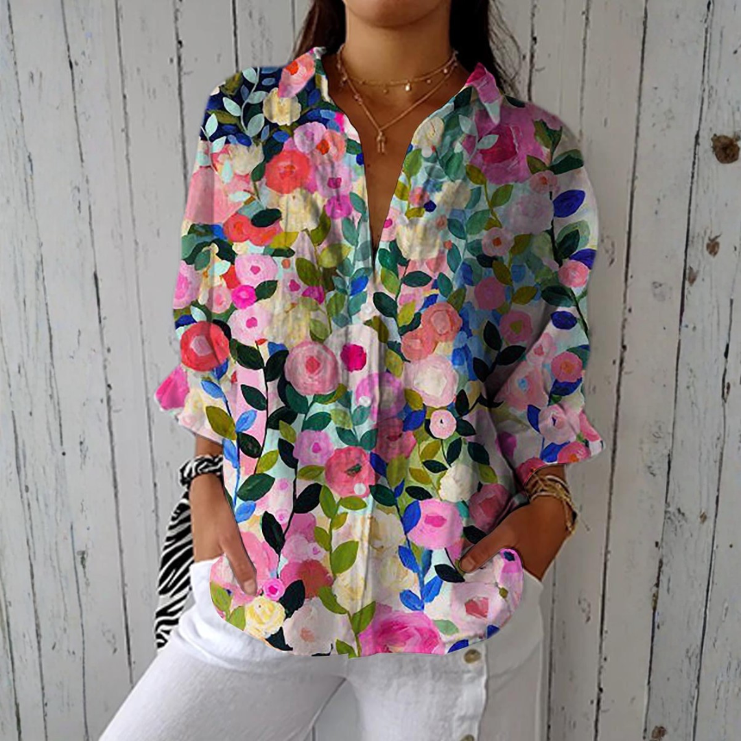 Hildegard | Blusa floreale dipinta a mano — 1