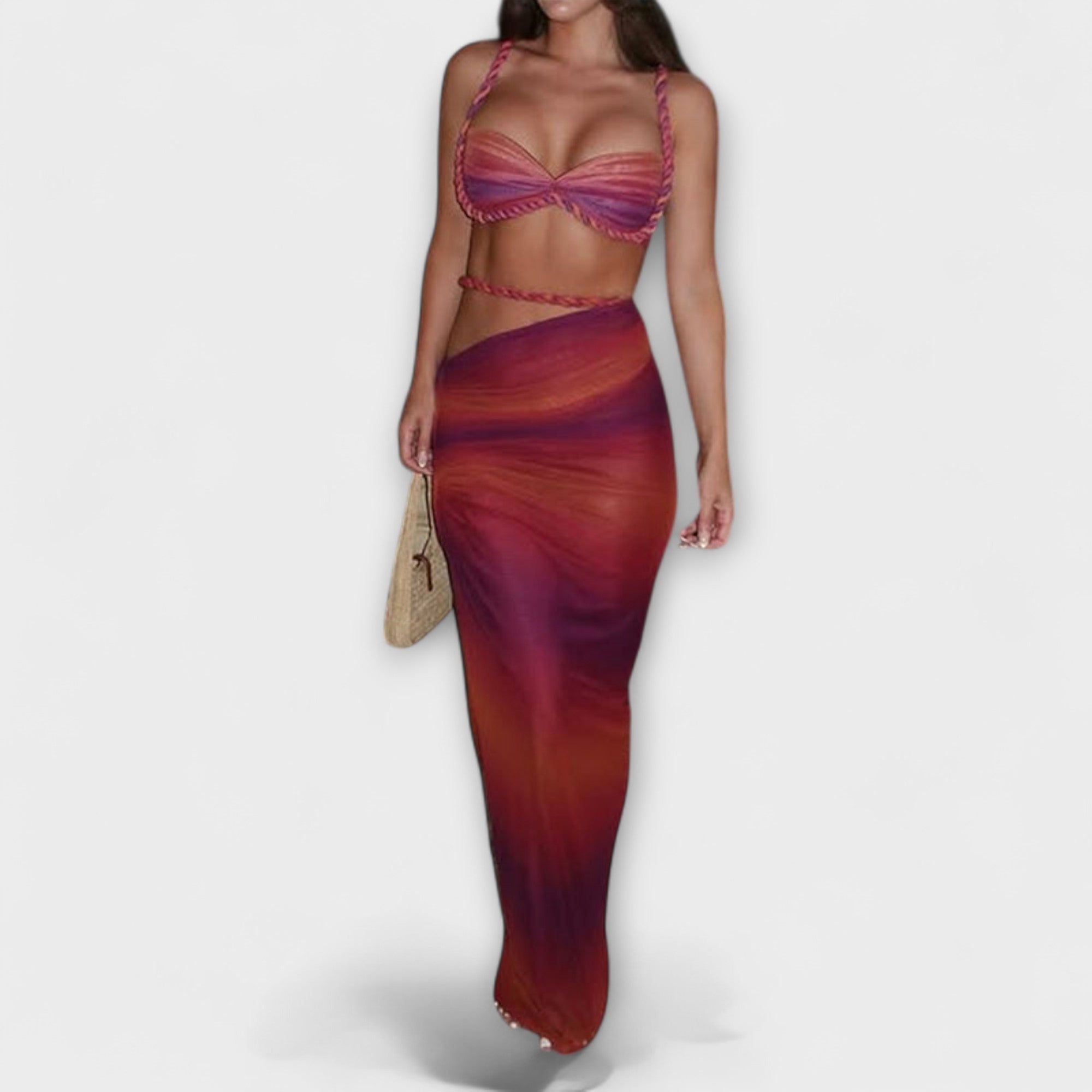 Irene | Elegante abito a due pezzi composto da top corto sfumato e sopragonna — 6