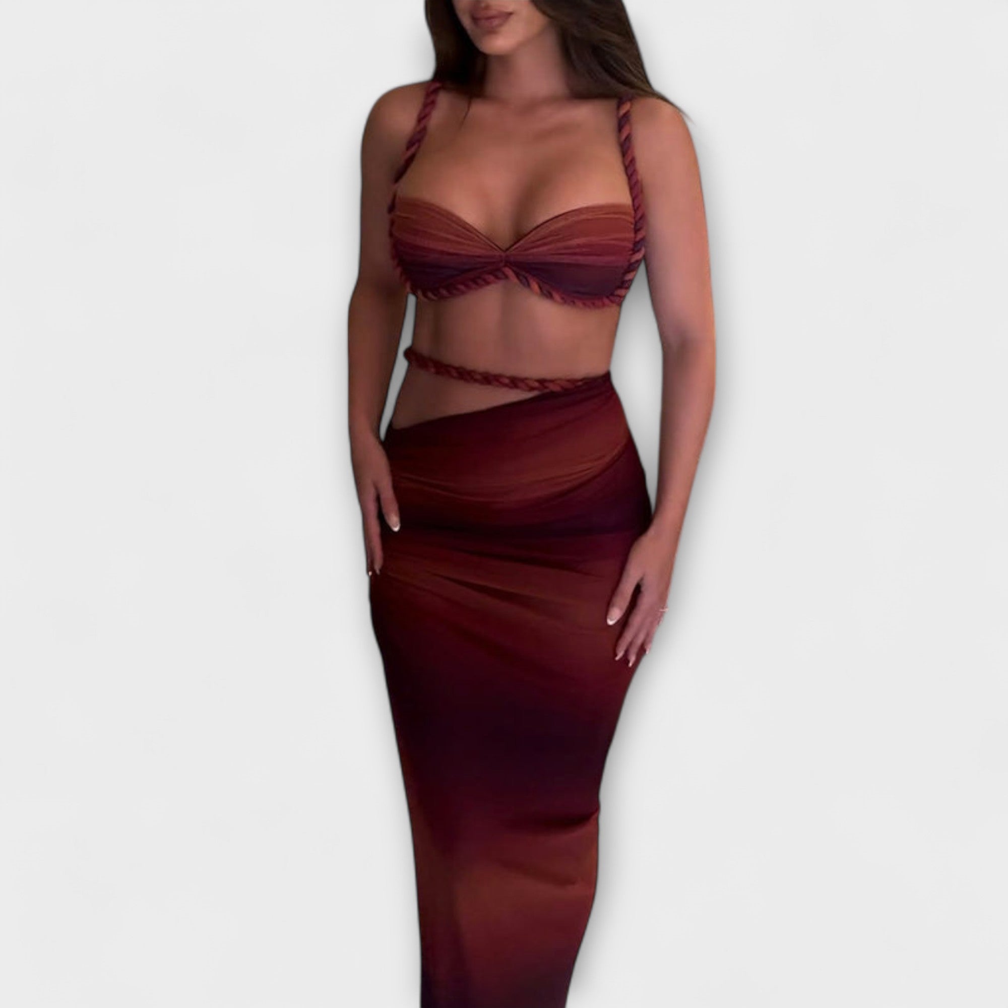 Irene | Elegante abito a due pezzi composto da top corto sfumato e sopragonna — 7