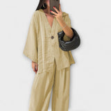 Greta | Duo top e pantaloni casual con scollo a V — 3