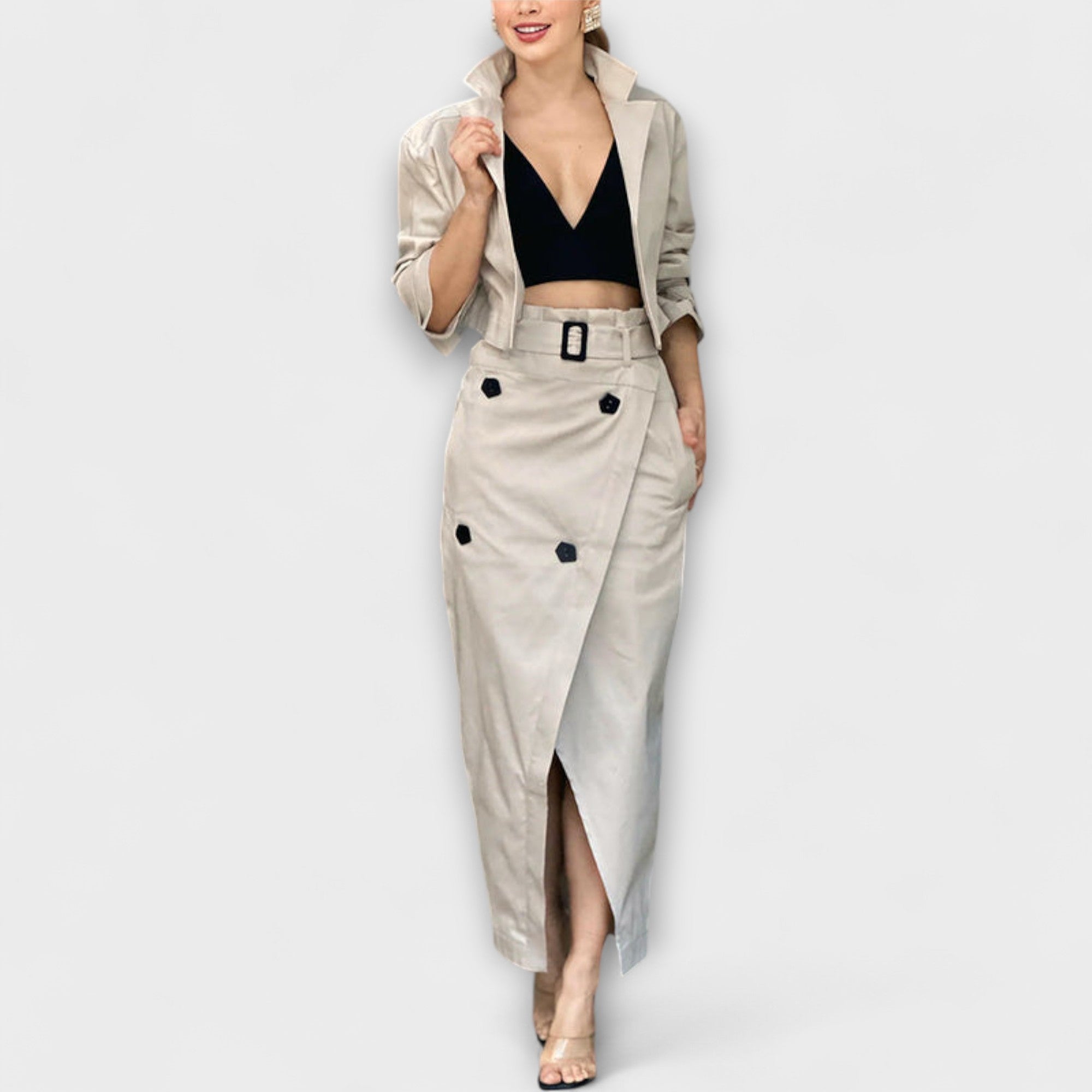 Philippa | Giacca elegante gonna midi con tasche — 1