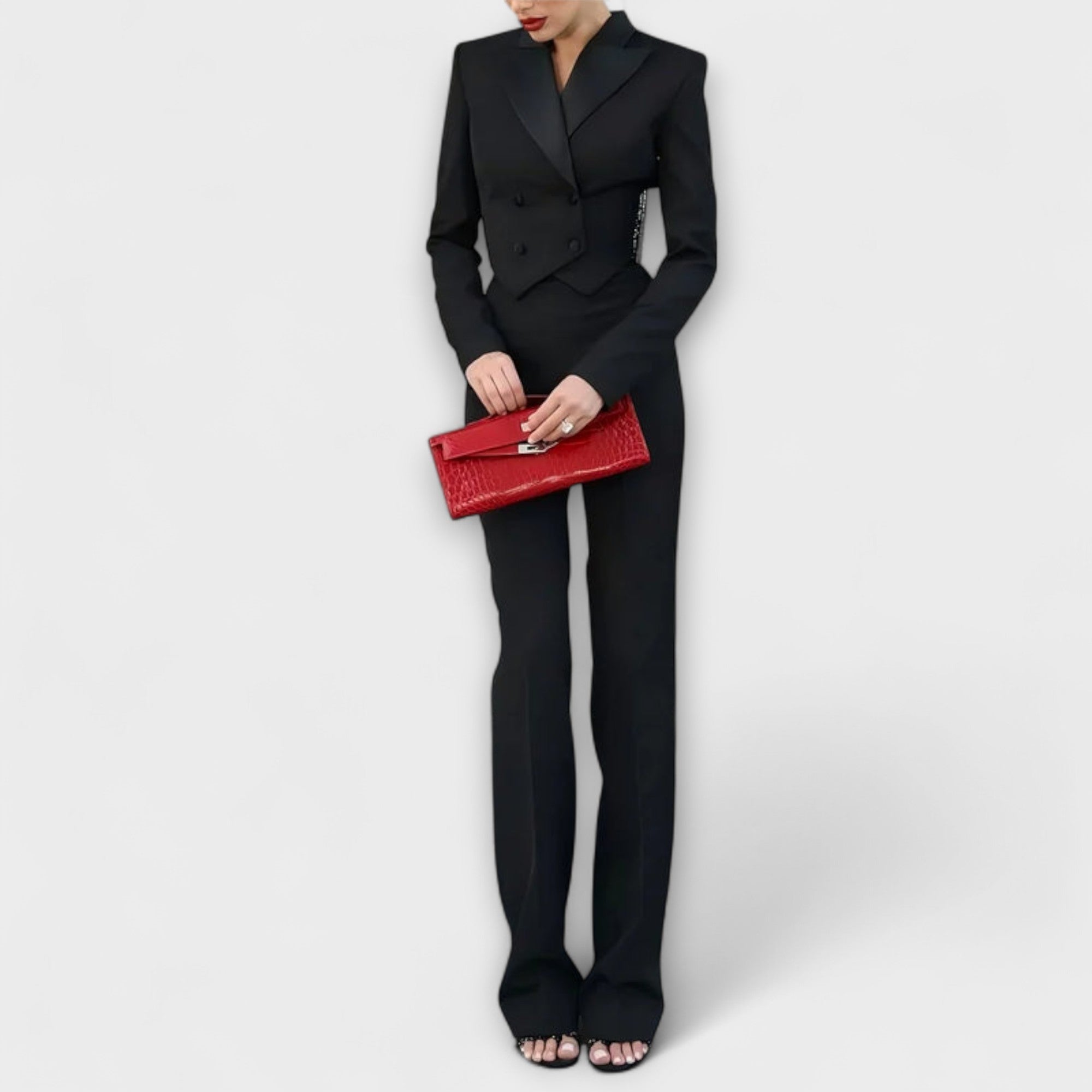 Eva-Maria | Set blazer corto senza schienale con perline nere — 2