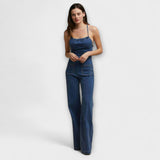 Stefanie | tuta in denim svasata con dettaglio cravatta — 1