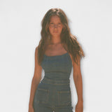 Stefanie | tuta in denim svasata con dettaglio cravatta — 3