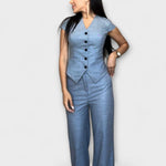 Karin | Elegante set top e pantaloni con scollo a V — 2