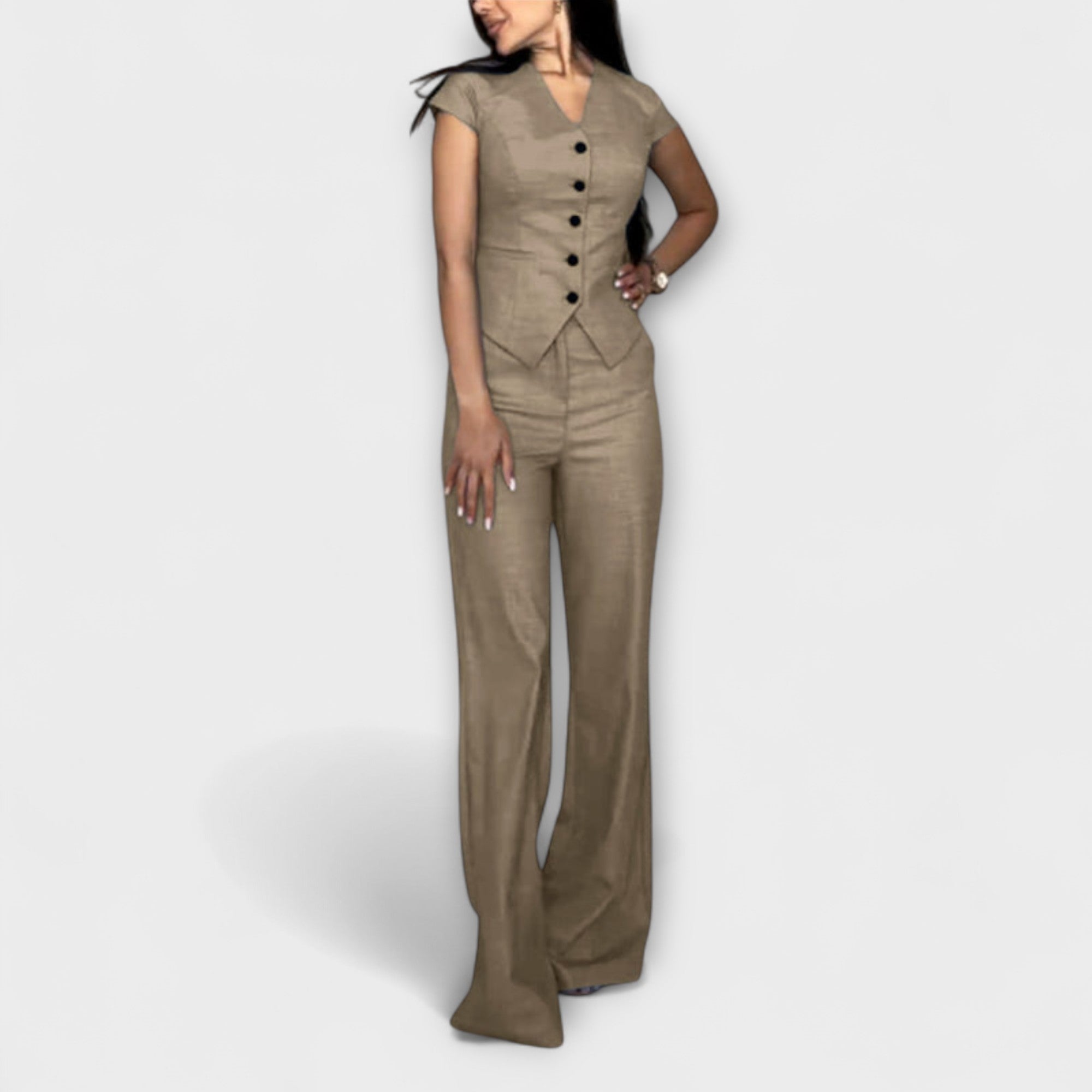 Karin | Elegante set top e pantaloni con scollo a V — 4