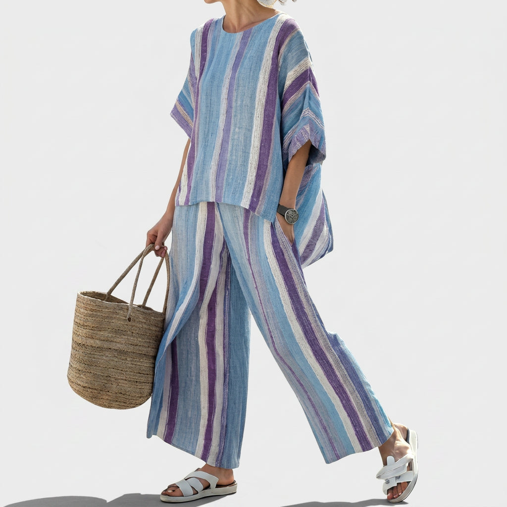 Ines | Abito a righe color malva — 1