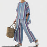 Ines | Abito a righe color malva — 1