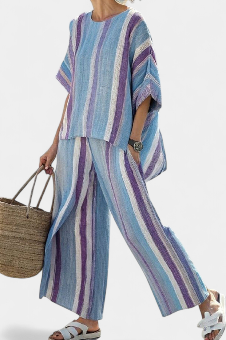Ines | Abito a righe color malva — 2