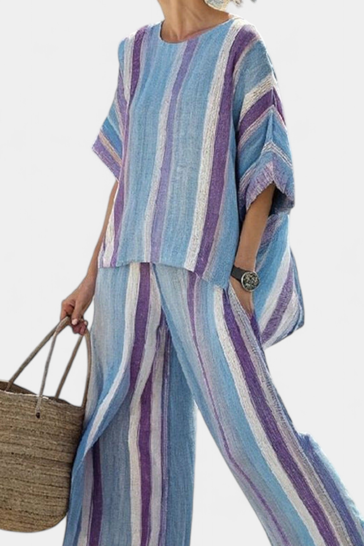 Ines | Abito a righe color malva — 3