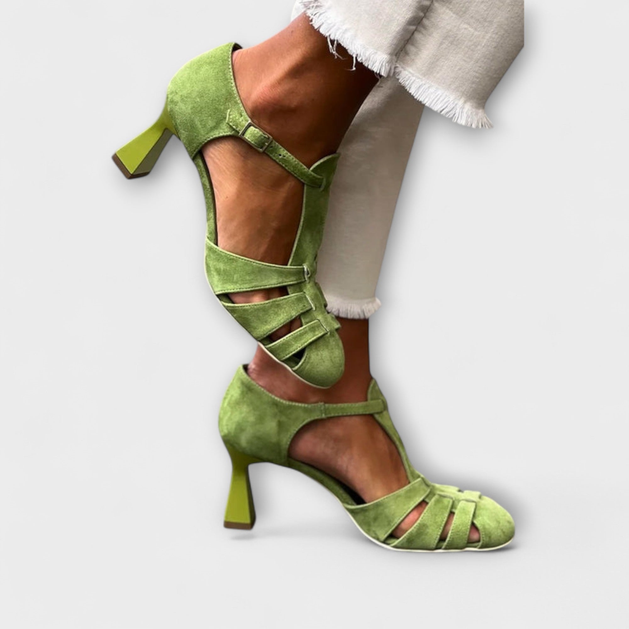 Claudia | Scarpe con tacco verdi a punta chiusa — 1