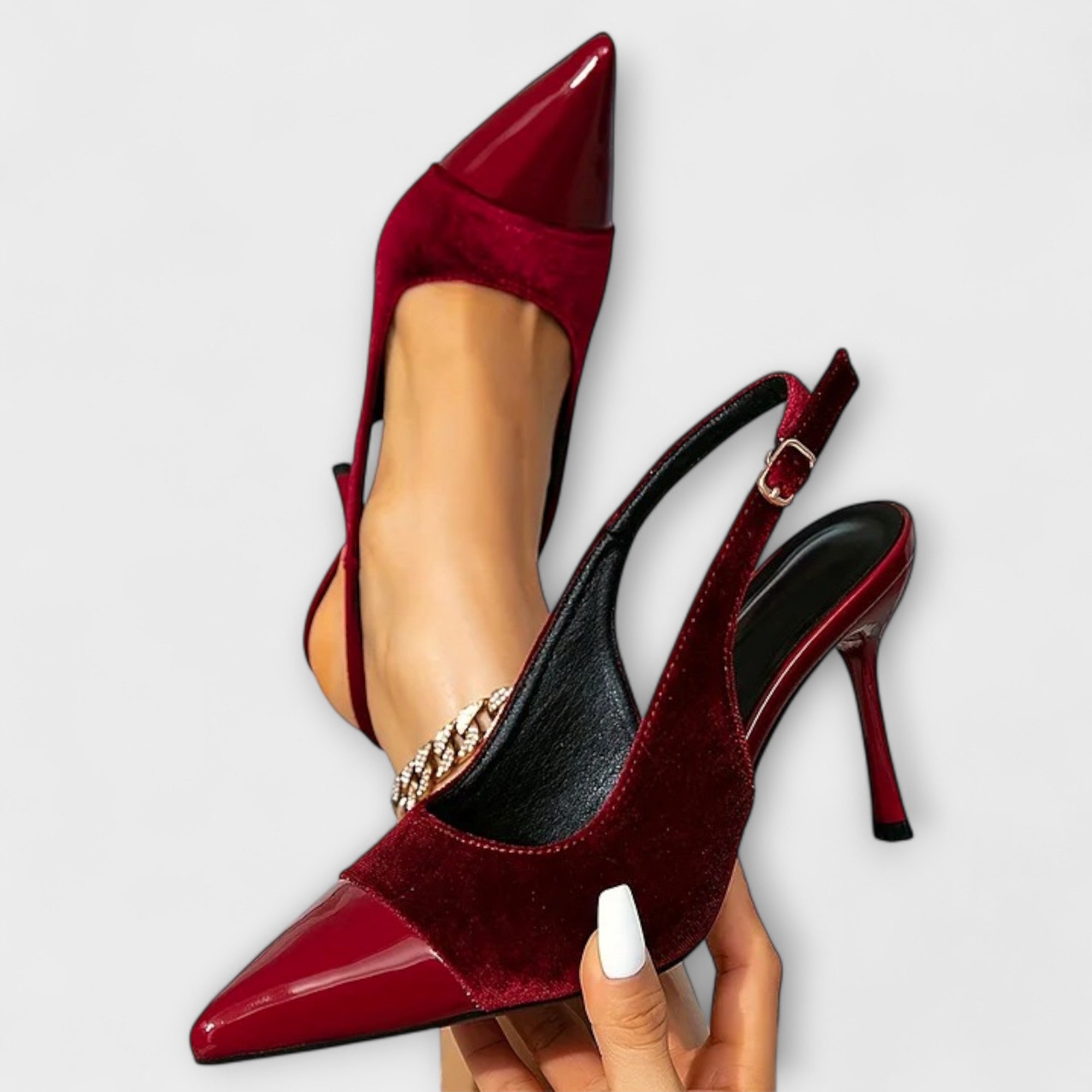 Loretta | Tacchi a spillo slingback patchwork in velluto a punta — 1