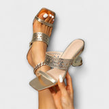 Rebekka | Sandalo cavo lucido metallizzato con punta quadrata — 1