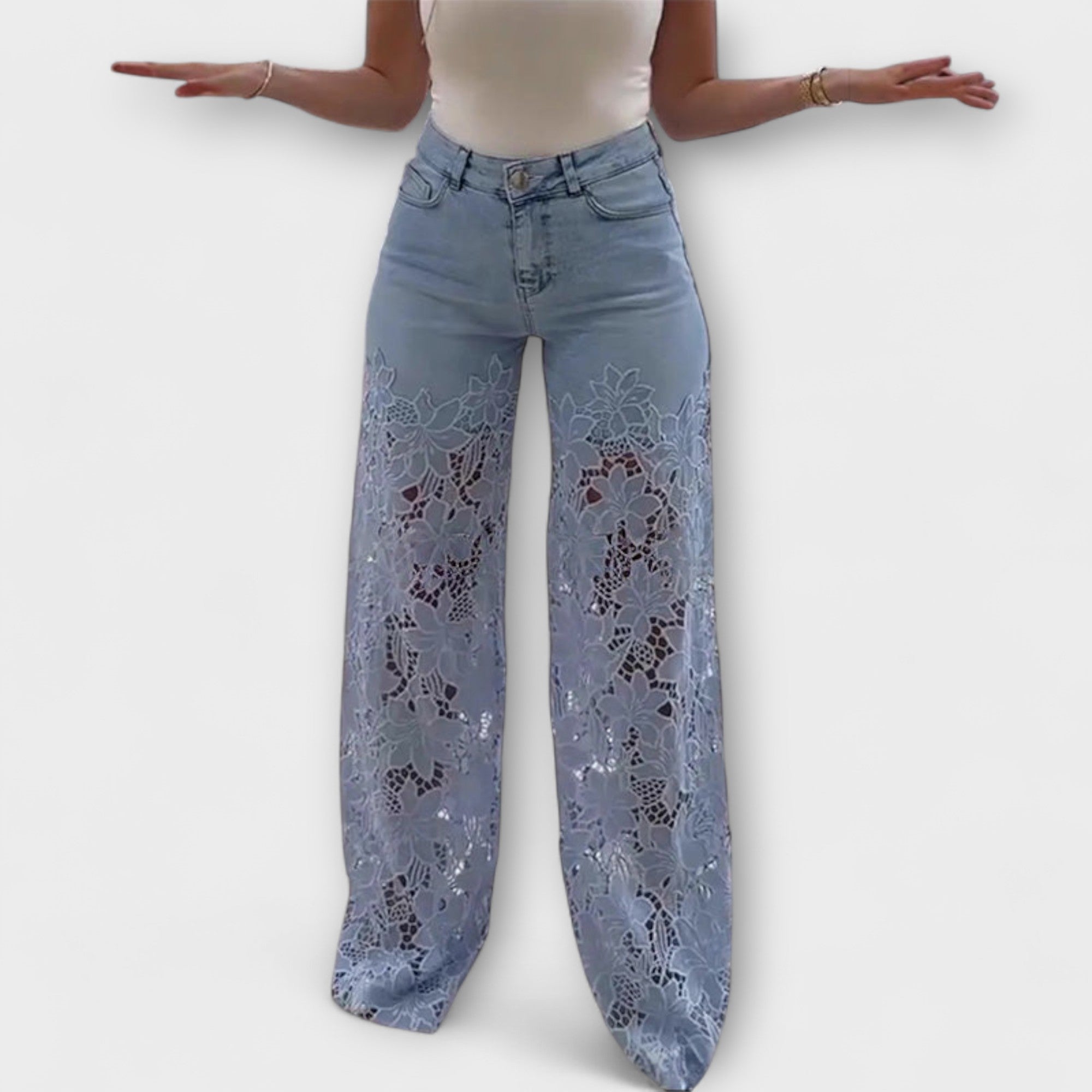 Marie | Jeans patchwork di pizzo alla moda — 1
