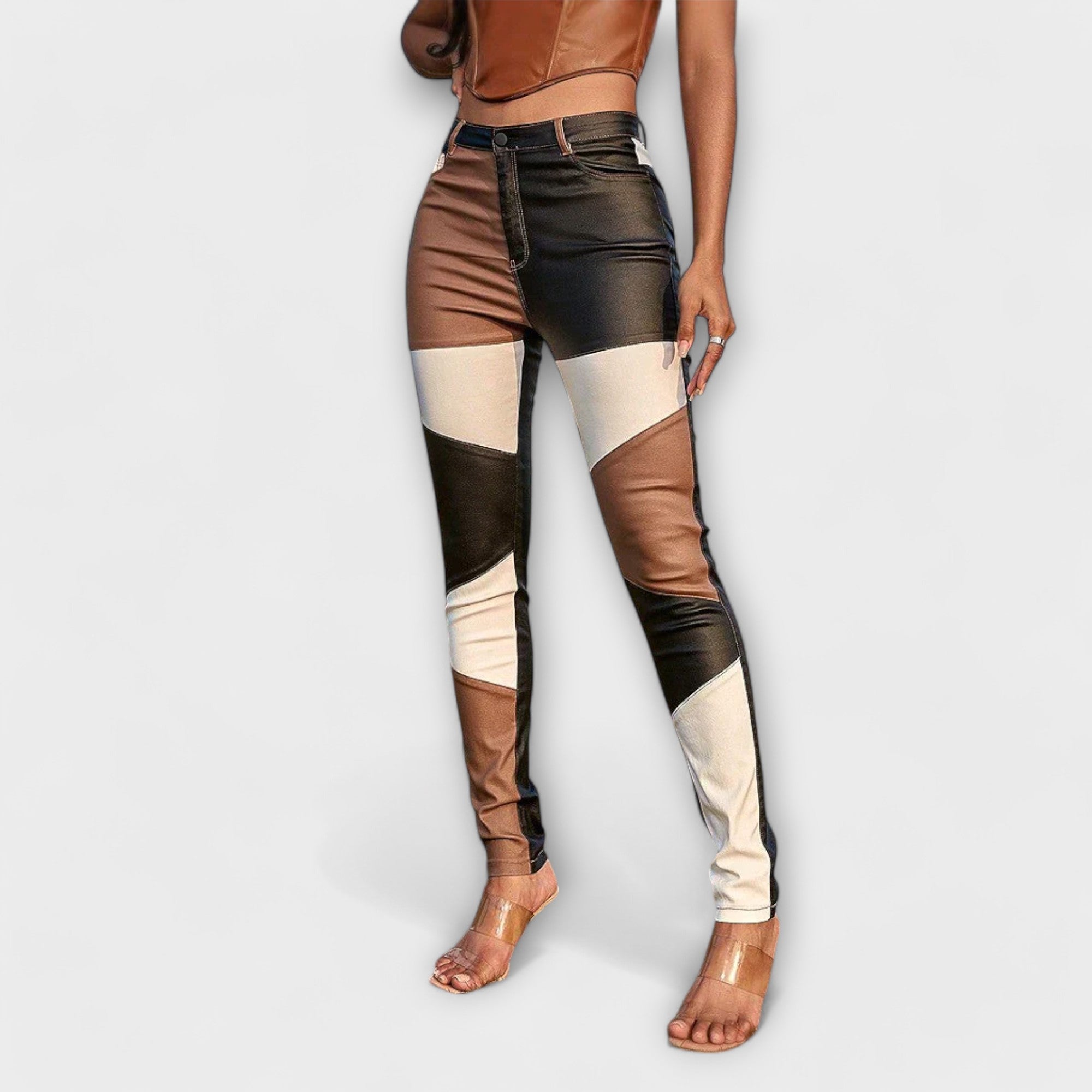 Valerie | Pantaloni skinny con motivo color block — 1