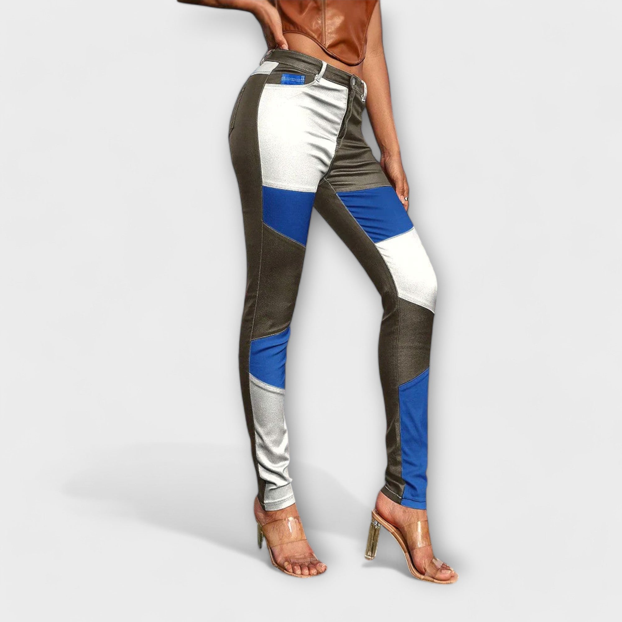 Valerie | Pantaloni skinny con motivo color block — 2