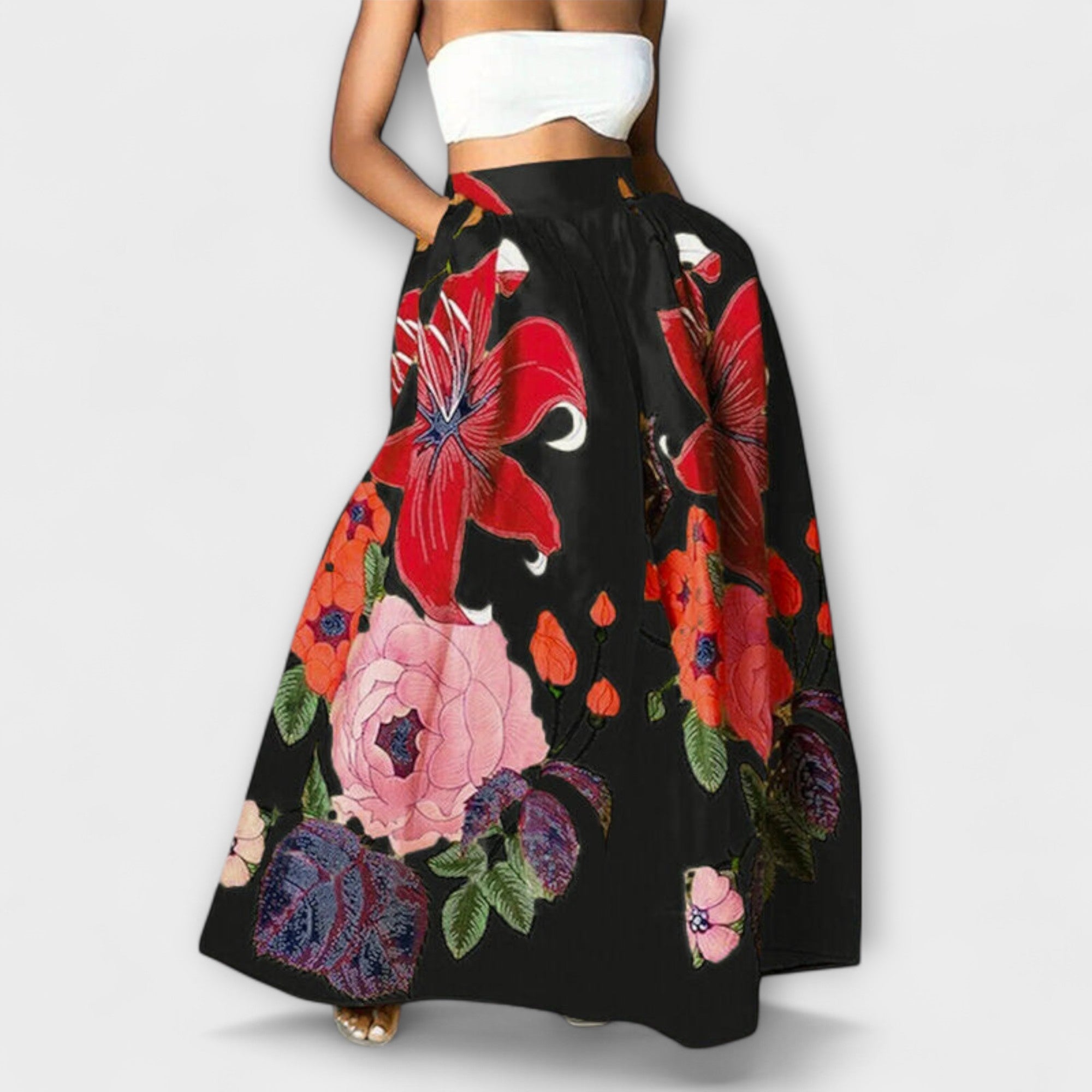 Ines | Gonna chic con motivo floreale a vita alta — 1