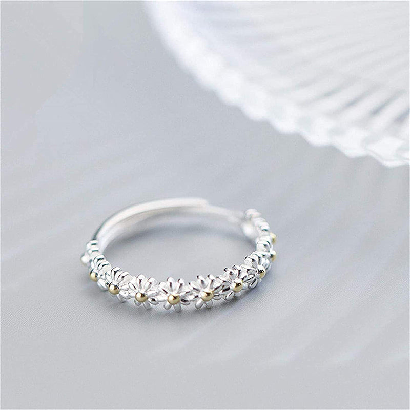 Merle | Anello regolabile in argento e smalto dipinto a mano con margherite — 5