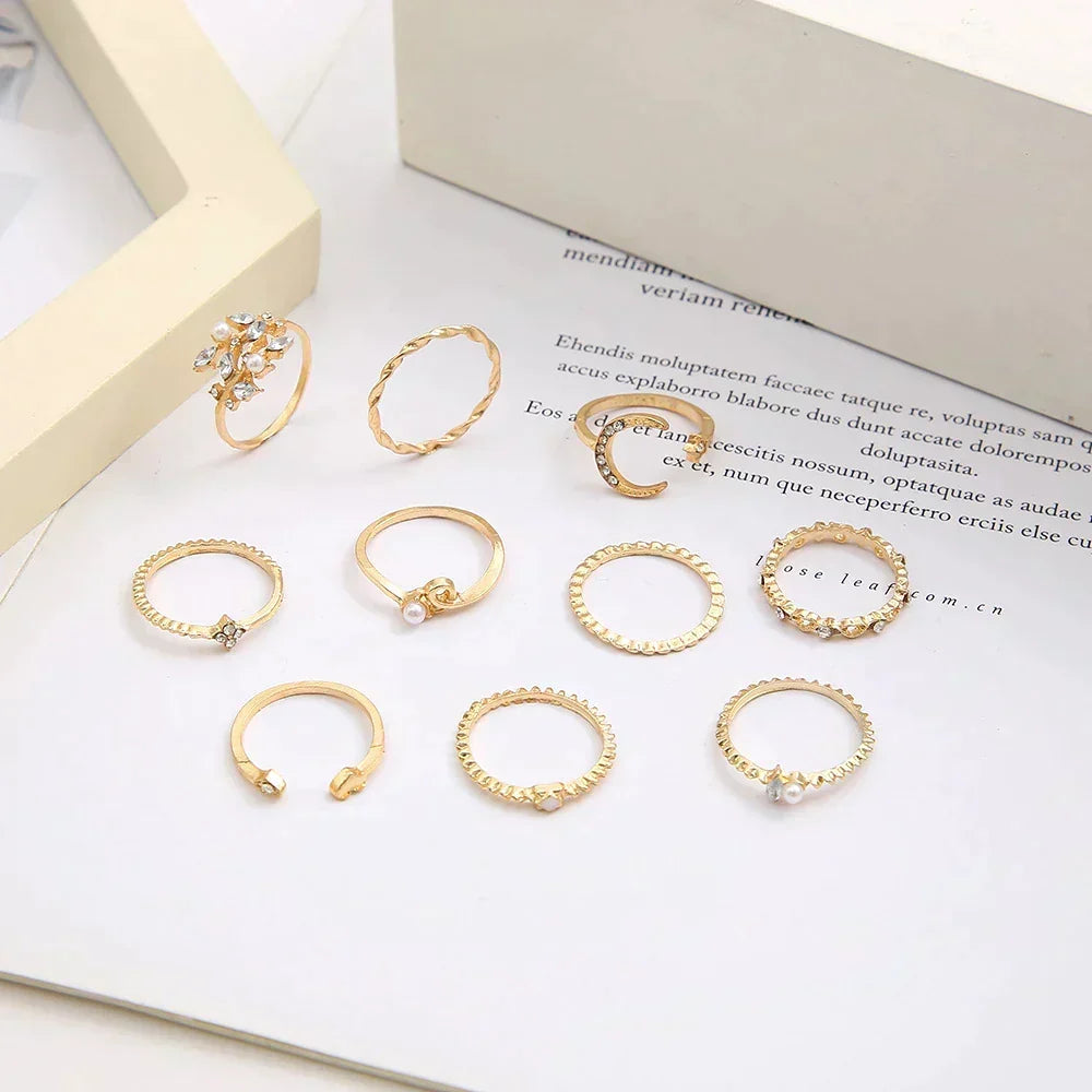 Annemarie | Set di 10 anelli bohémien, placcati in argento e oro — 2
