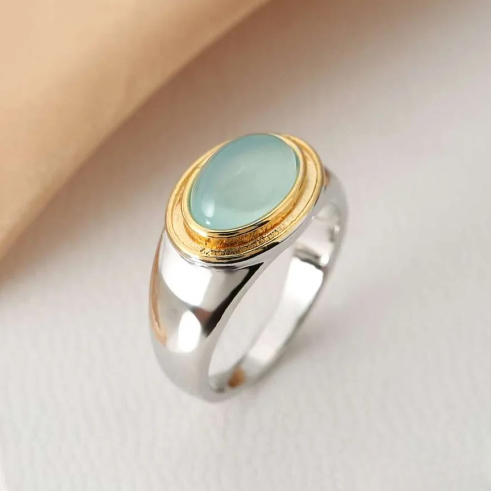 Lina | Anello retrò in pietra di luna verde — 1
