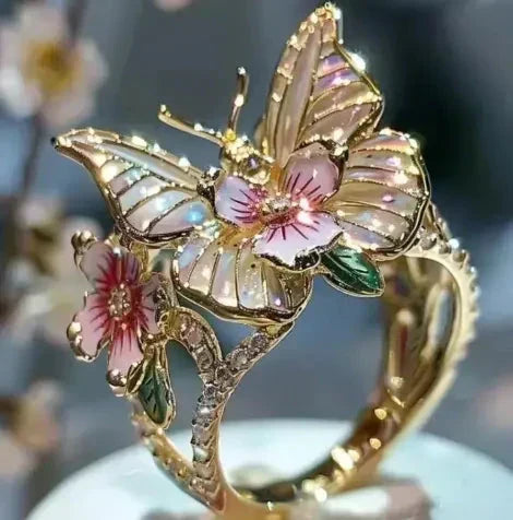 Ramona | Anello a farfalla naturale lucido con zirconi — 6