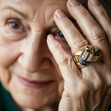 Regina | Anello vintage in oro con zirconi blu — 2
