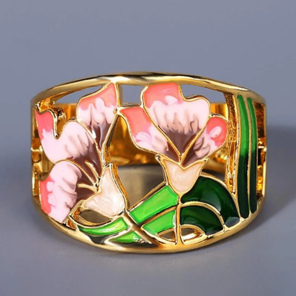 Hedwig | Anello retrò con fiore smaltato oro — 1