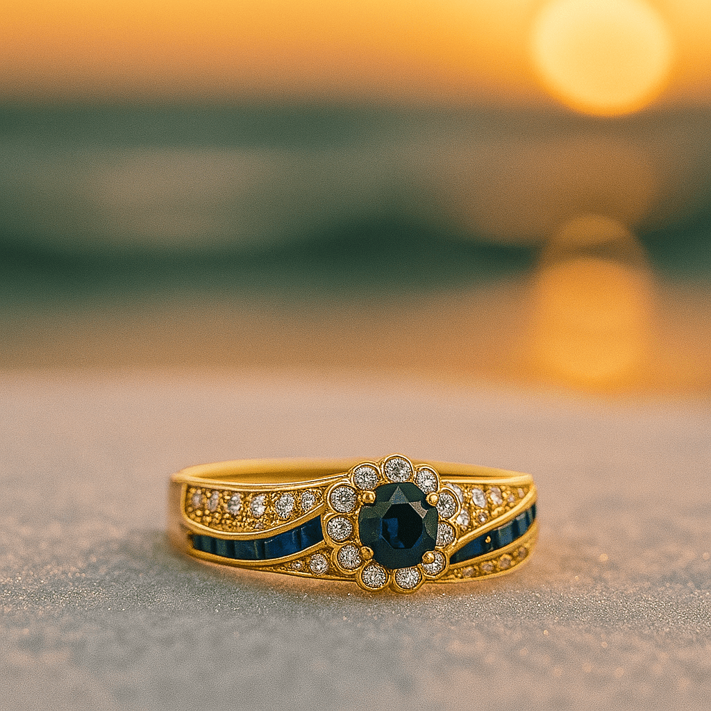 Cora | Anello di fidanzamento con zirconi blu e decorazioni di cristalli — 1