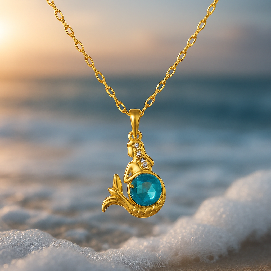Greta | Collana a sirena in oro con cristallo blu — 1
