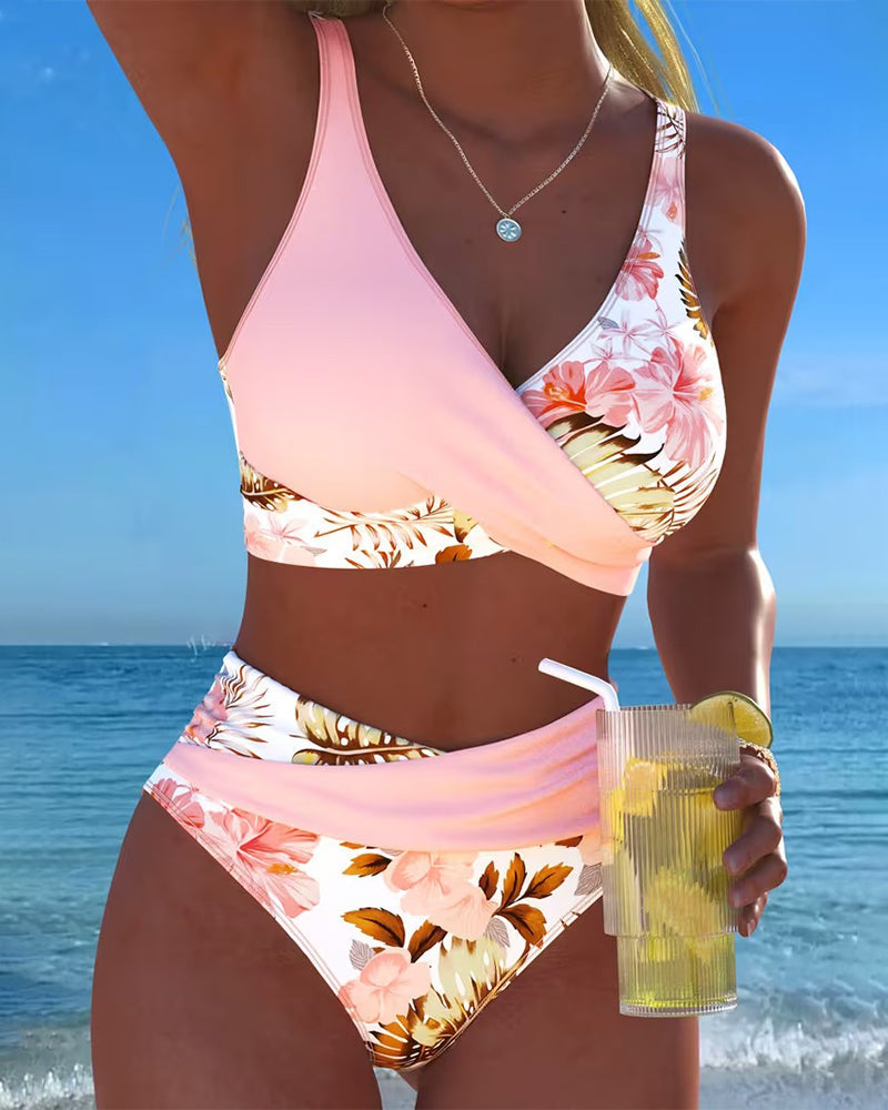 Karin | Bikini con fantasia floreale a contrasto e spacco — 1