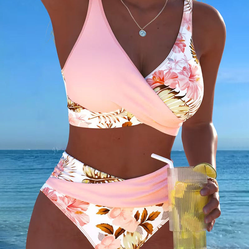 Karin | Bikini con fantasia floreale a contrasto e spacco — 1