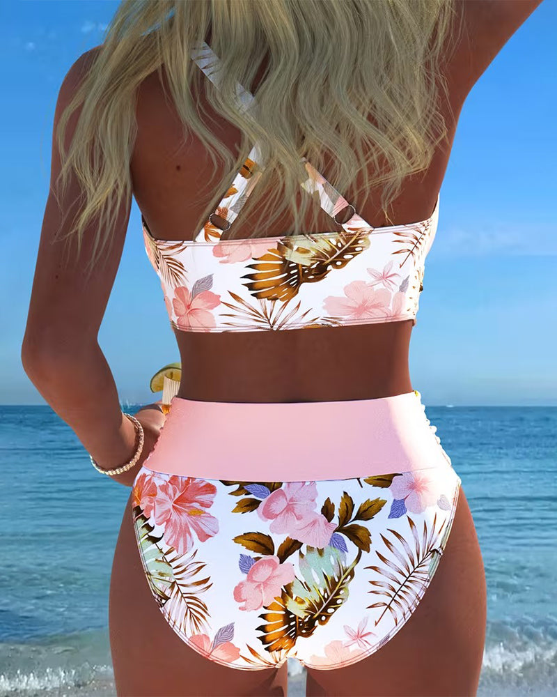 Karin | Bikini con fantasia floreale a contrasto e spacco — 4