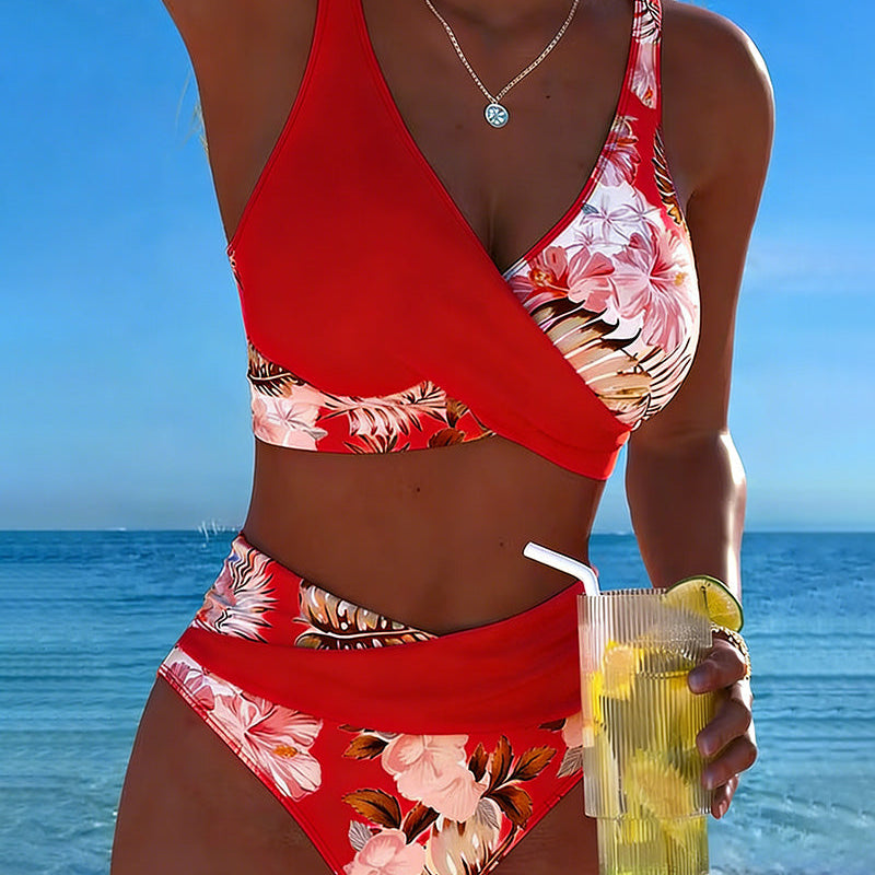 Karin | Bikini con fantasia floreale a contrasto e spacco — 12