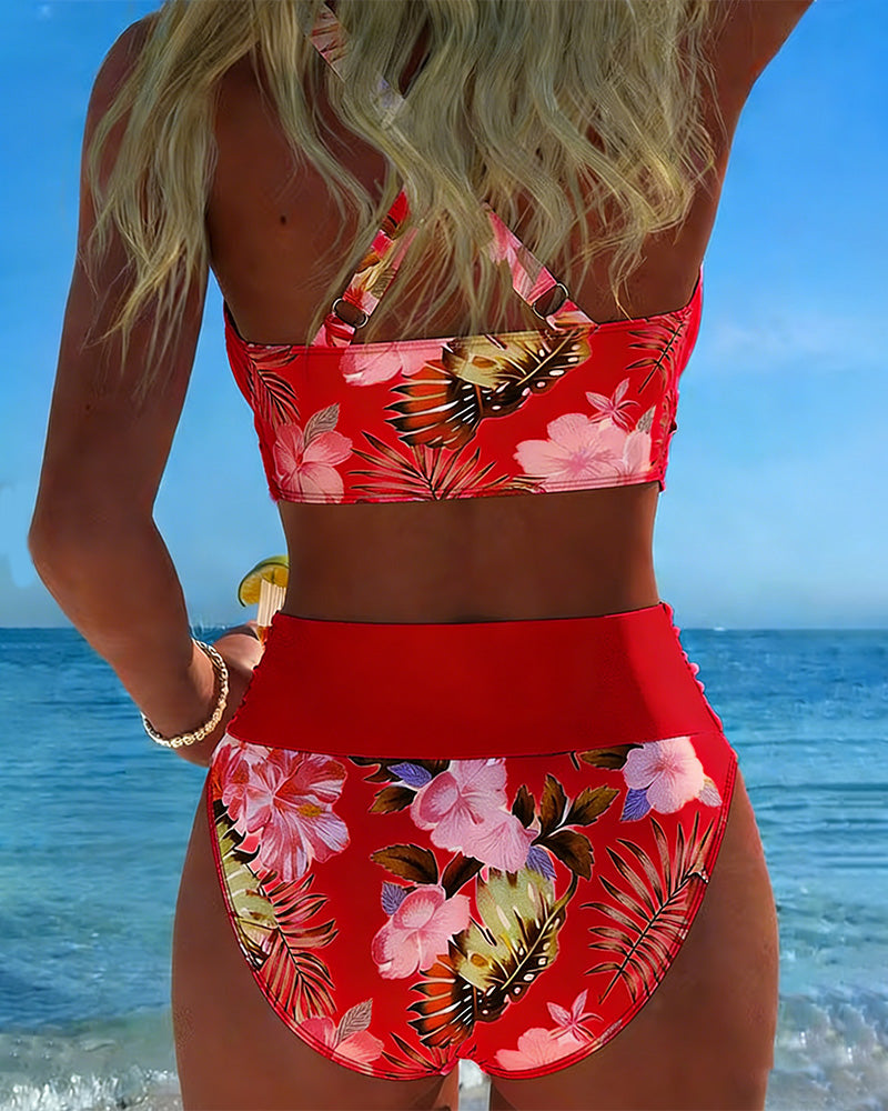 Karin | Bikini con fantasia floreale a contrasto e spacco — 13
