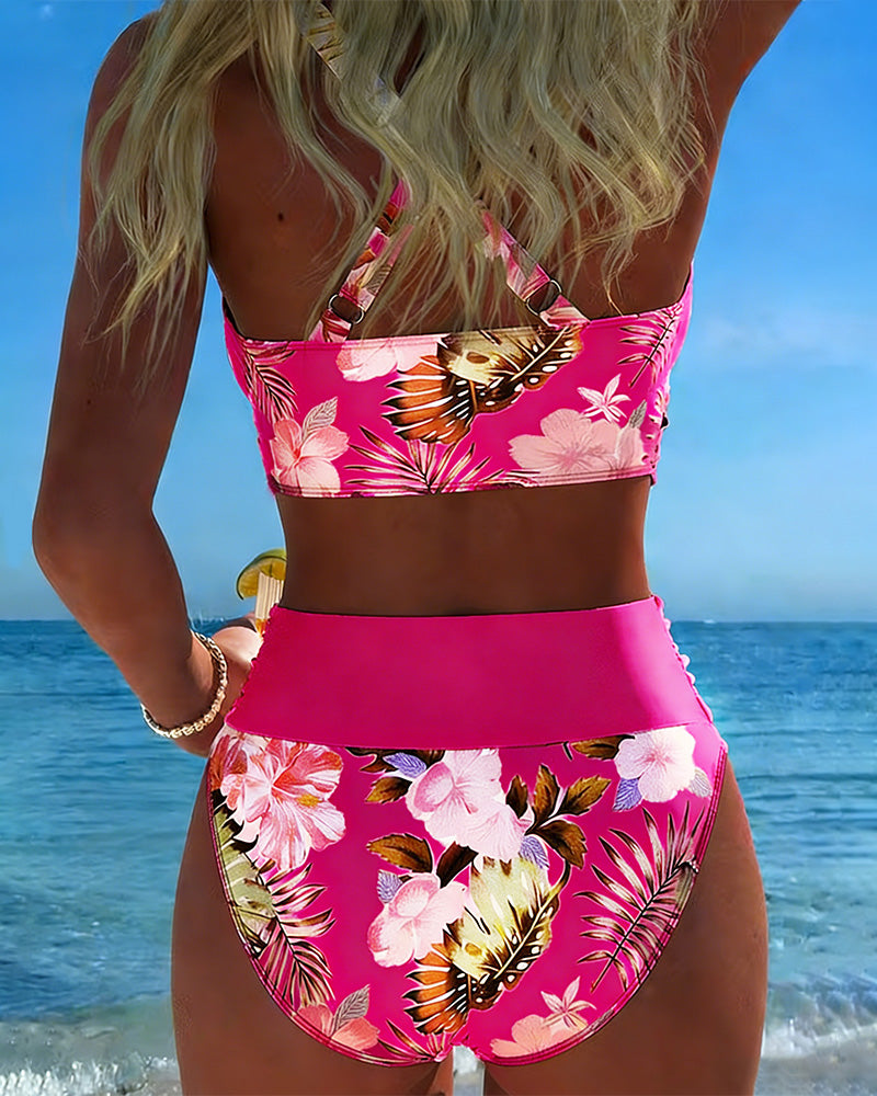 Karin | Bikini con fantasia floreale a contrasto e spacco — 15