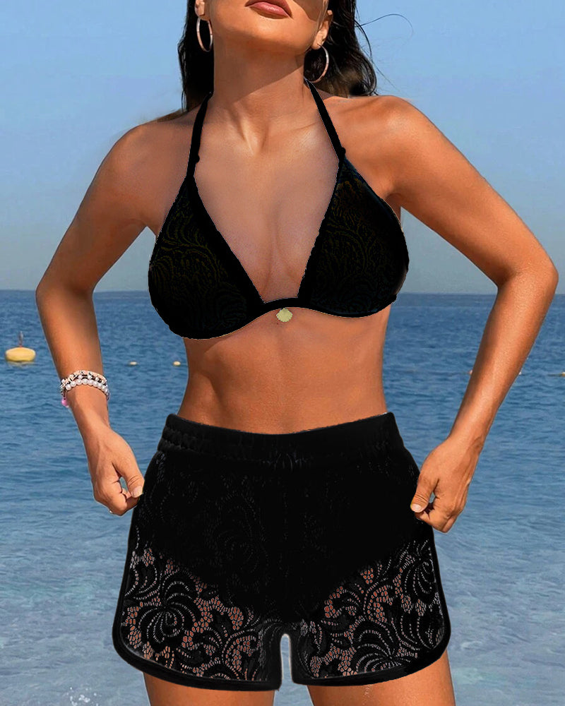 Amanda | Elegante bikini in pizzo tinta unita — 8