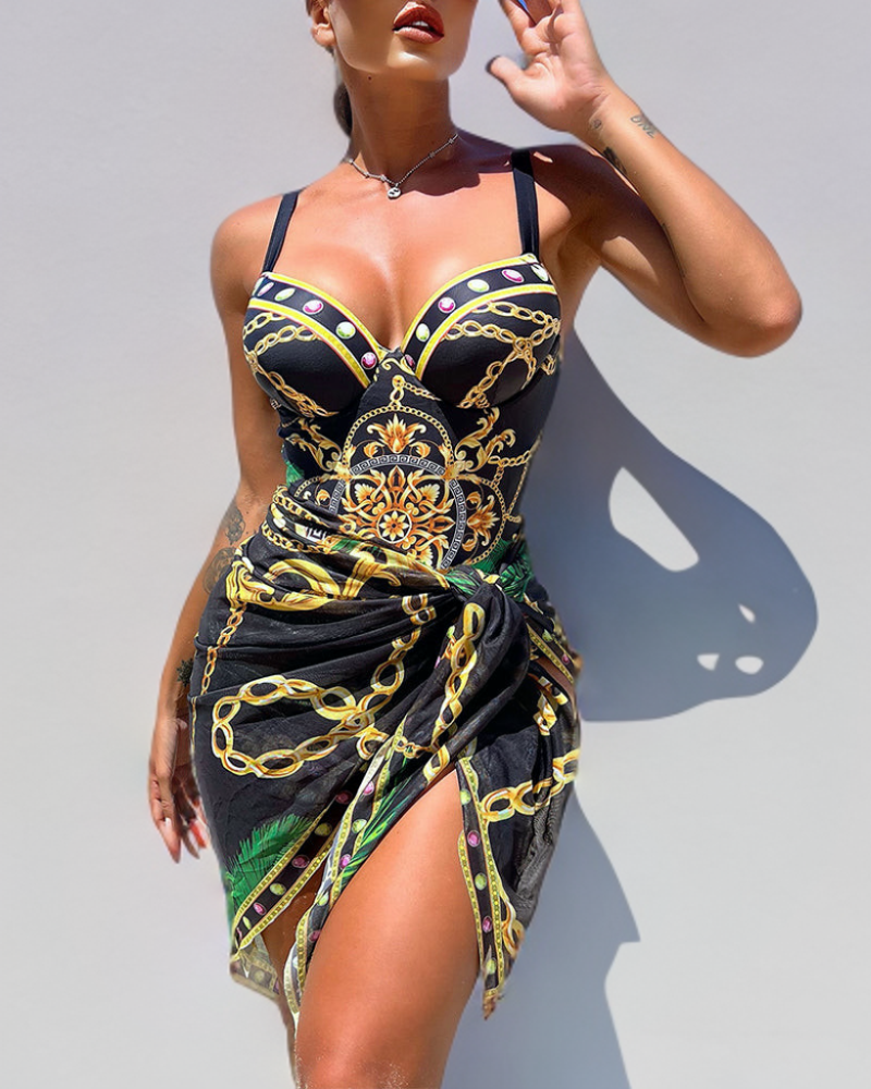 Anja | Costume intero con effetto push up e gonna da mare abbinata — 1