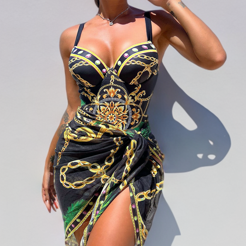 Anja | Costume intero con effetto push up e gonna da mare abbinata — 1
