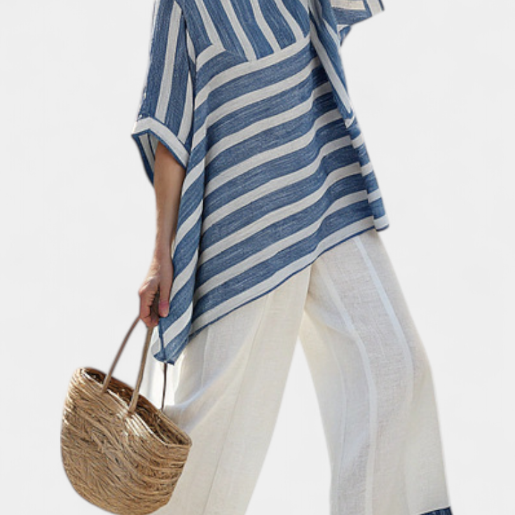 Marlene | Completo in lino a righe bianche e blu — 1