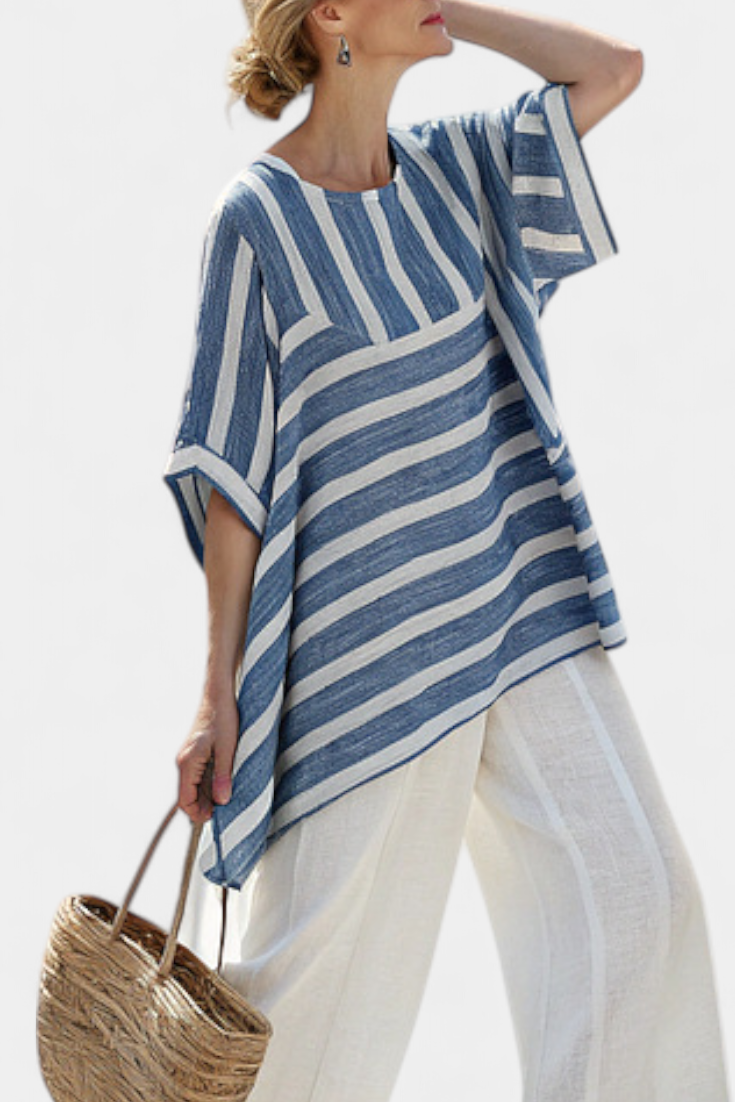 Marlene | Completo in lino a righe bianche e blu — 2