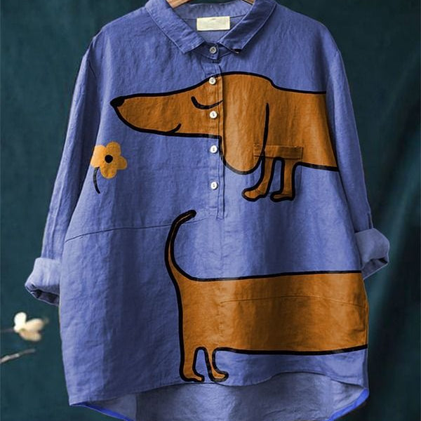 Frieda | Camicetta casual con stampa artistica di bassotti — 1