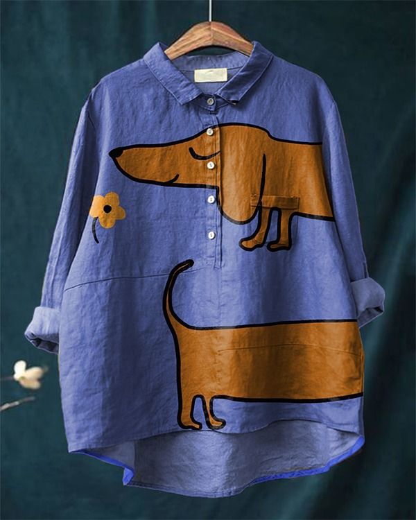 Frieda | Camicetta casual con stampa artistica di bassotti — 1