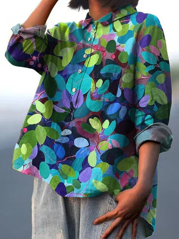 Maria | Camicetta casual da donna con stampa artistica della foresta — 2