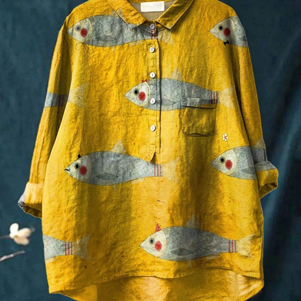 Wiebke | T-shirt casual con pesci vintage art — 1