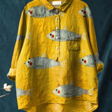 Wiebke | T-shirt casual con pesci vintage art — 1