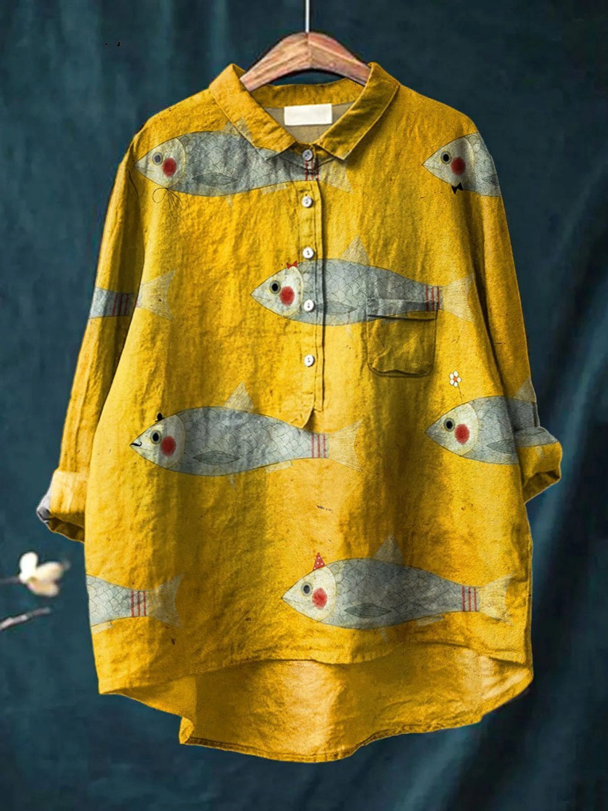 Wiebke | T-shirt casual con pesci vintage art — 1