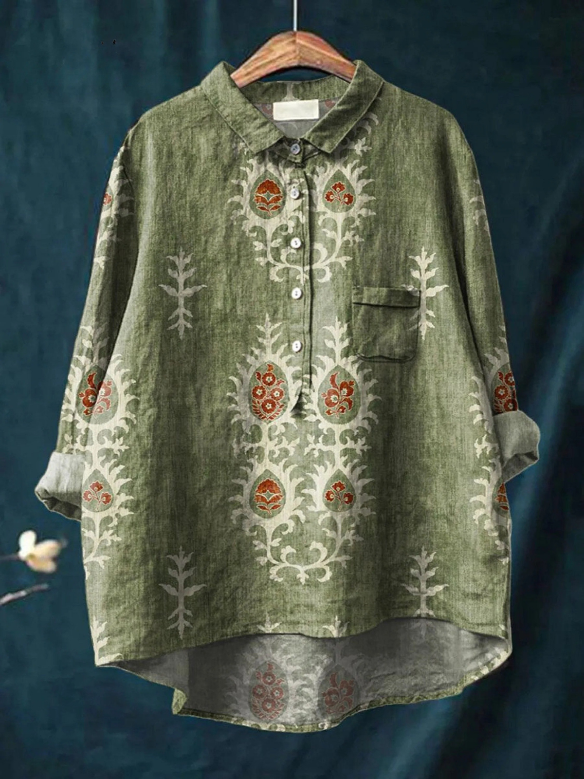 Frederike | Blusa casual da donna con fantasia floreale vintage etnica — 1