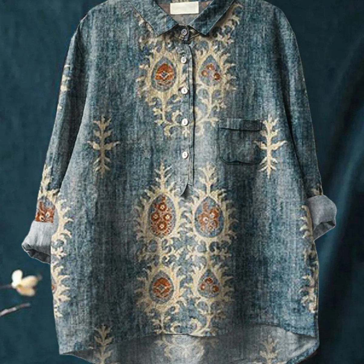 Frederike | Blusa casual da donna con fantasia floreale vintage etnica — 2