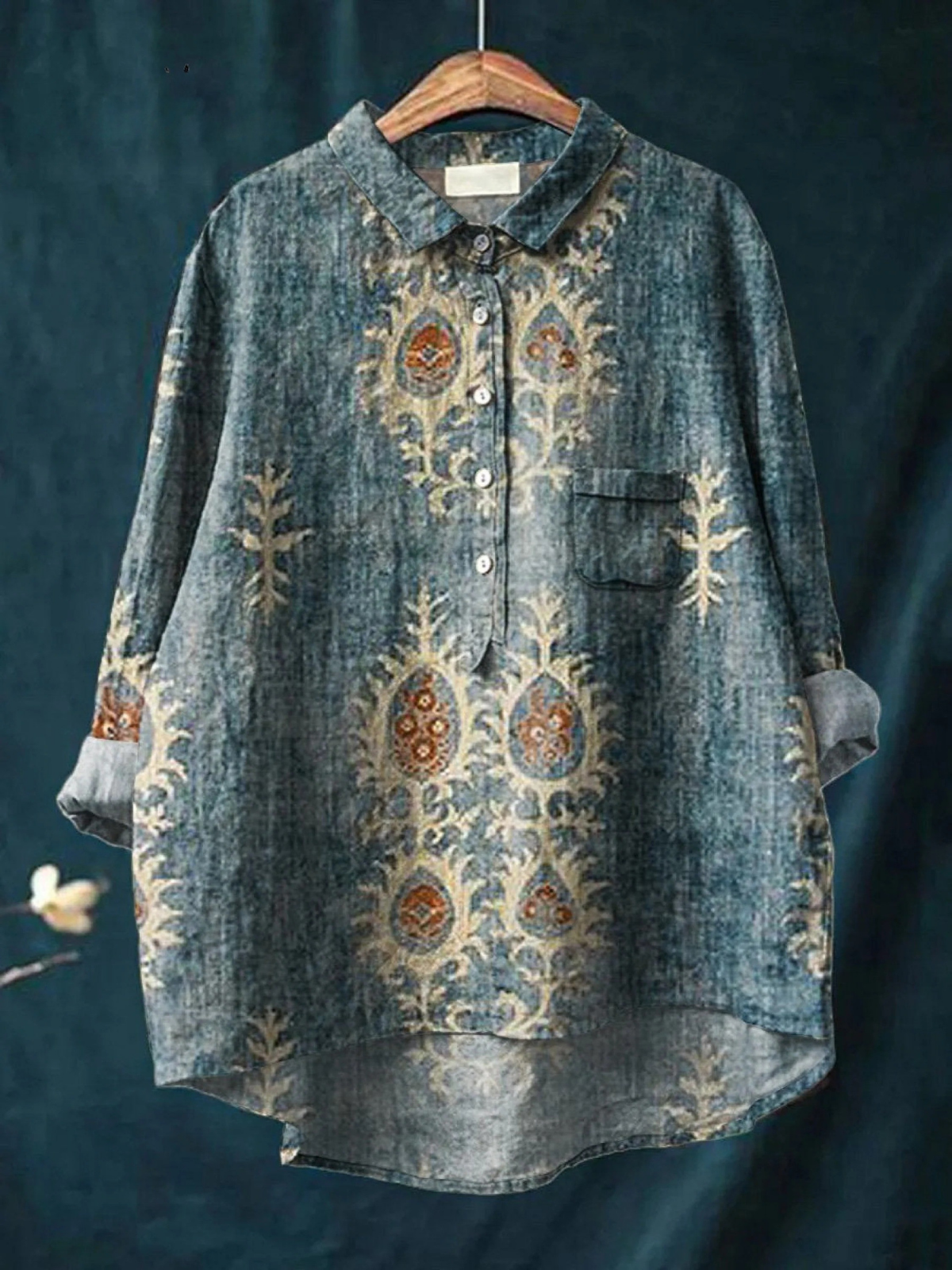 Frederike | Blusa casual da donna con fantasia floreale vintage etnica — 2