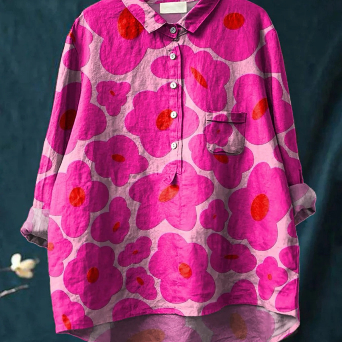 Rieke | Blusa casual da donna con motivo floreale rosa acceso — 1